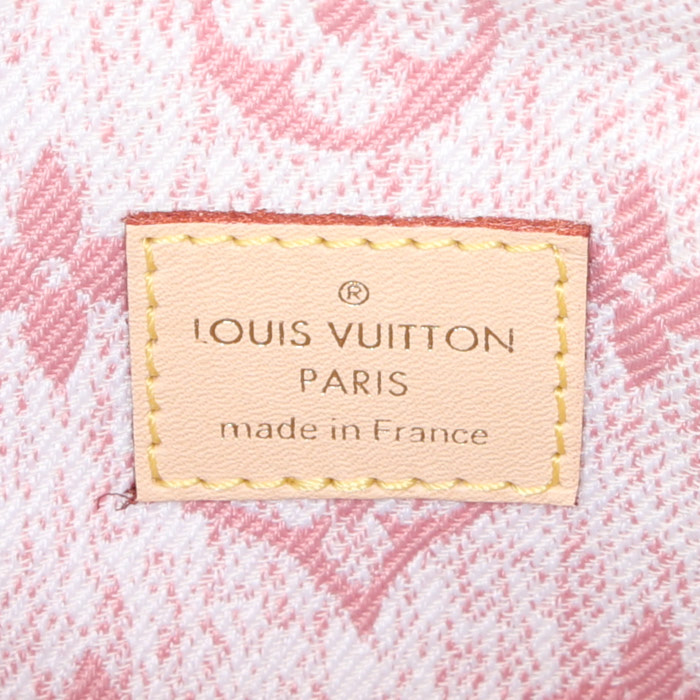 Bolso bandolera Louis Vuitton Nano Speedy en lona denim Monogram rosa y cuero natural - Detail D4