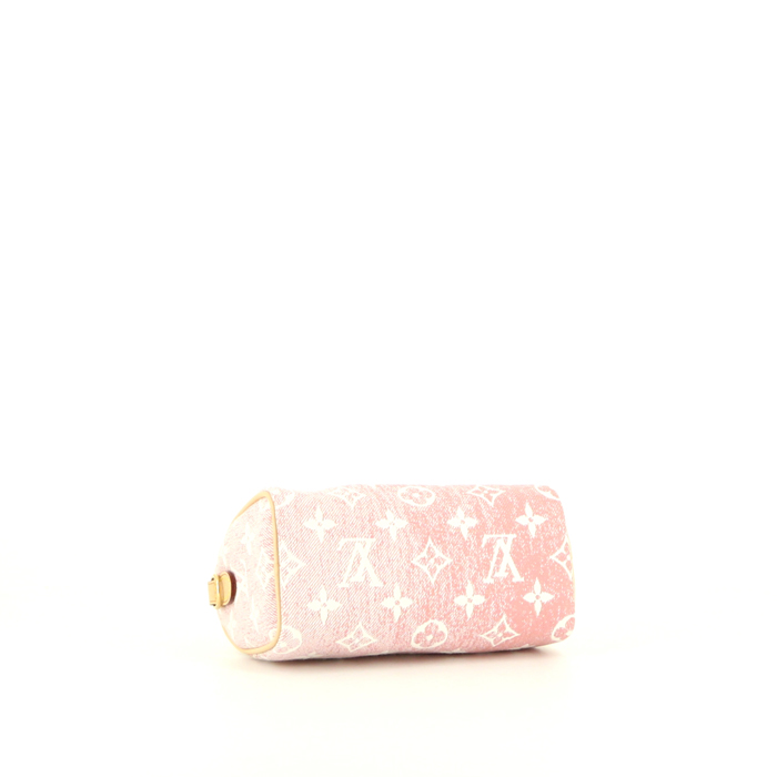 Louis Vuitton Nano Speedy shoulder bag in pink monogram denim canvas and natural leather - Detail D5