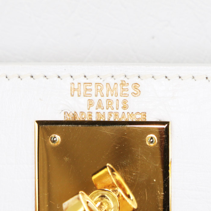 Hermès Kelly 28 cm handbag in white ostrich leather - Detail D4