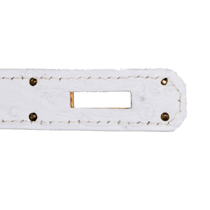 Hermès Kelly 28 cm handbag in white ostrich leather - Detail D5