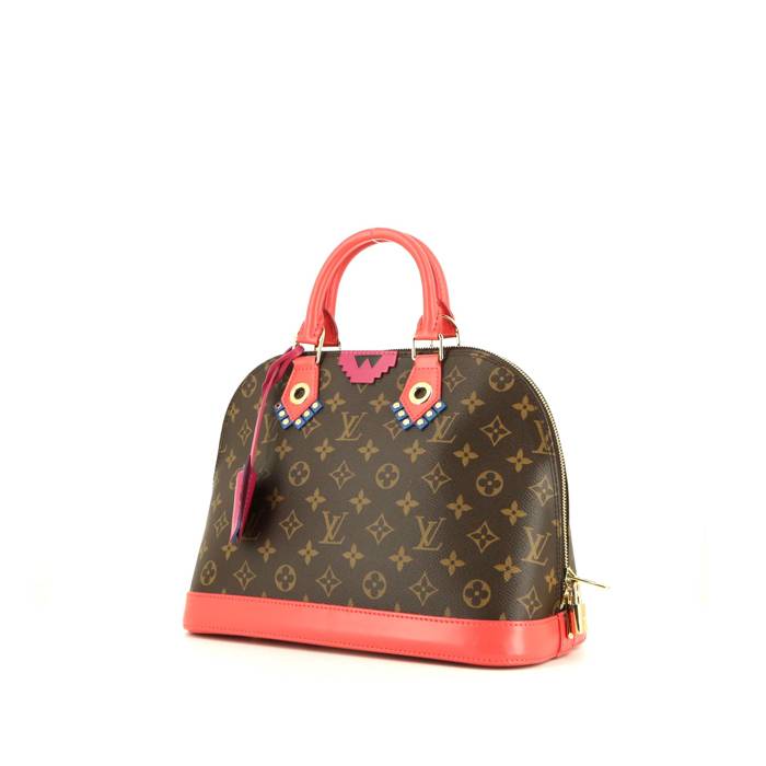 Louis Vuitton Alma handbag in brown monogram canvas and red leather - 00pp