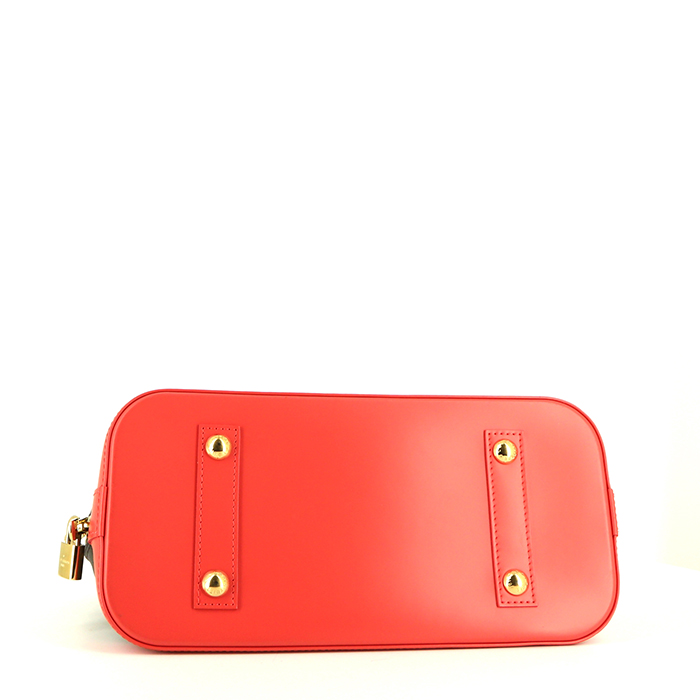 Bolso de mano Louis Vuitton Alma en lona Monogram revestida marrón y cuero rojo - Detail D4