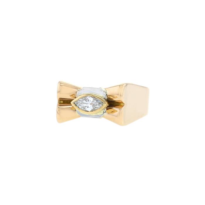 Vintage 1940's Tank ring in pink gold,  platinium and diamond - 00pp