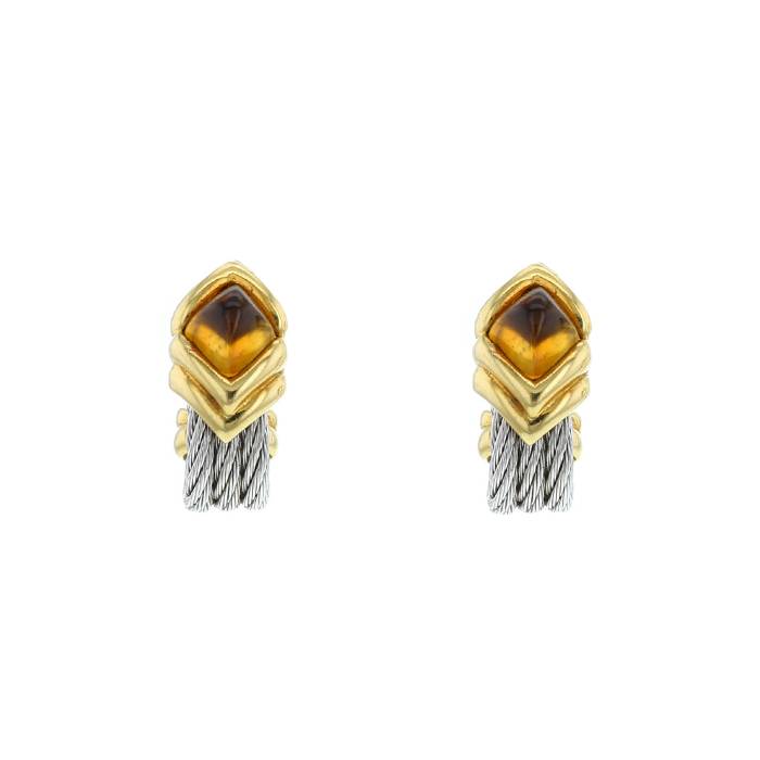 Fred Force 10 1990's earrings in yellow gold,  stainless steel and citrines - 00pp
