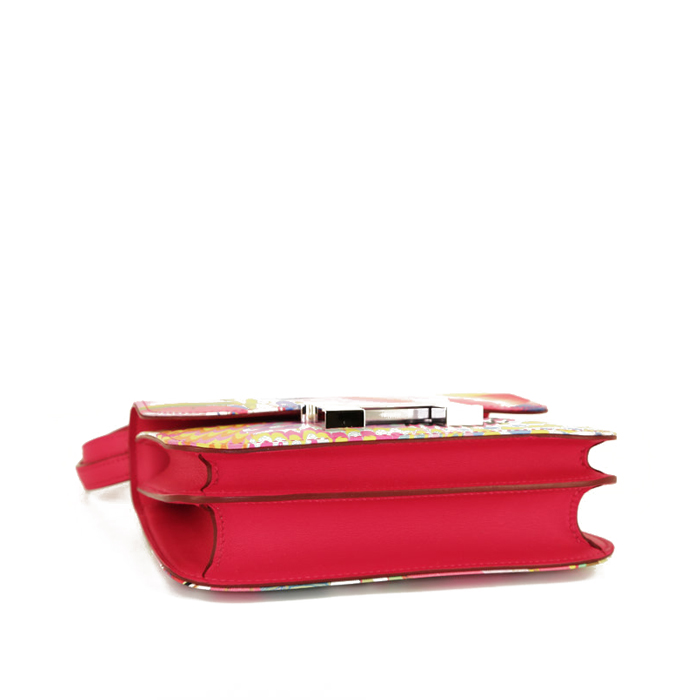 Borsa a tracolla Hermes Constance mini in twill di seta con motivo e pelle Swift - Detail D5