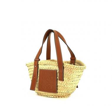 Sac cabas Loewe Basket bag petit modèle en raffia beige et cuir gold