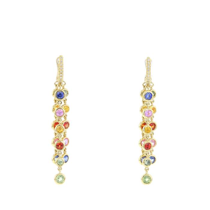 Pendants earrings "rainbow" in yellow gold,  diamonds and colored sapphires - 00pp