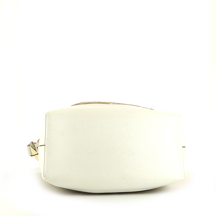 Shopping bag Louis Vuitton in tela monogram beige e pelle bianca - Detail D4