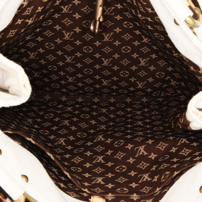 Shopping bag Louis Vuitton Globe shopper in tela beige e blu - Detail D2