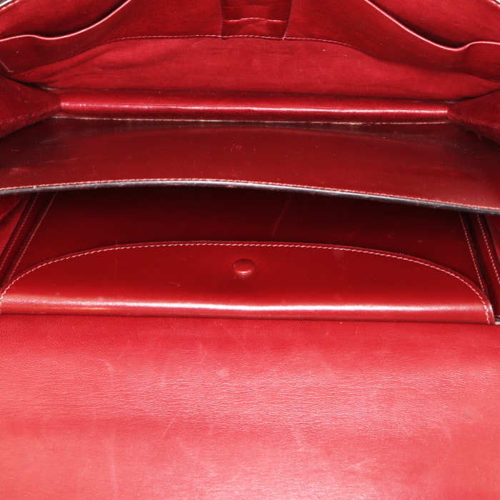 Sac à main Hermès Louisiane en cuir box bordeaux - Detail D2