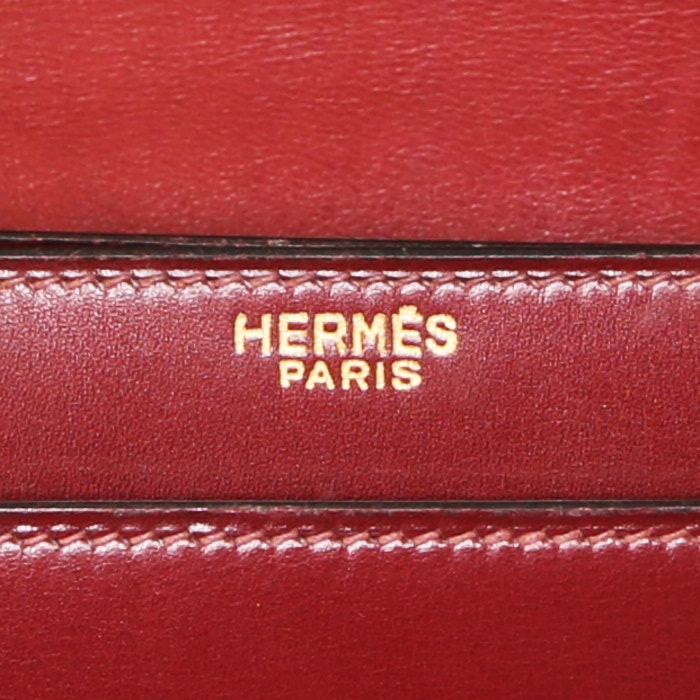 Bolso de mano Hermès Louisiane en cuero box color burdeos - Detail D3