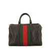 Borsa Gucci Boston in tela rossa e verde e pelle marrone - 360 thumbnail