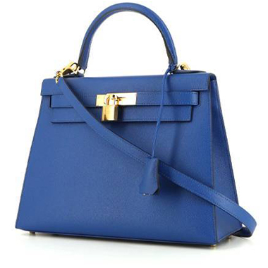 Borsa Hermès Kelly 28 cm in pelle Epsom Bleu France