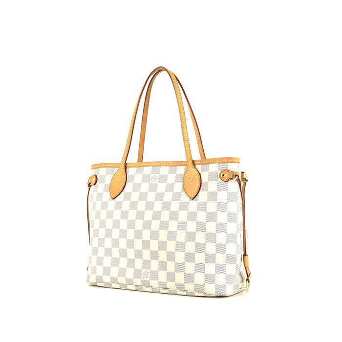 Louis Vuitton Neverfull shopping bag in azur damier canvas and natural leather - 00pp