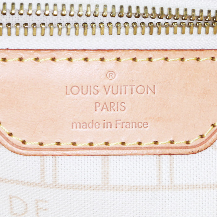 Louis Vuitton Neverfull shopping bag in azur damier canvas and natural leather - Detail D3