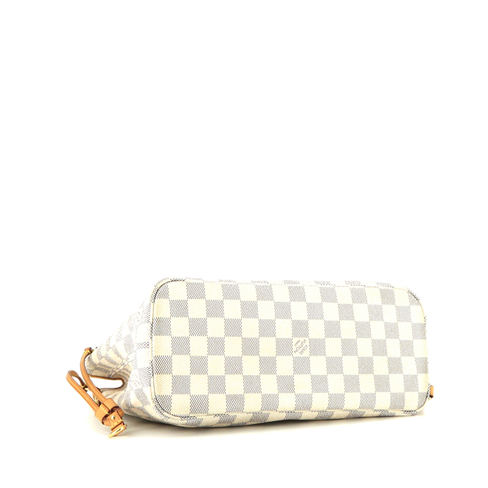Louis Vuitton Neverfull shopping bag in azur damier canvas and natural leather - Detail D4