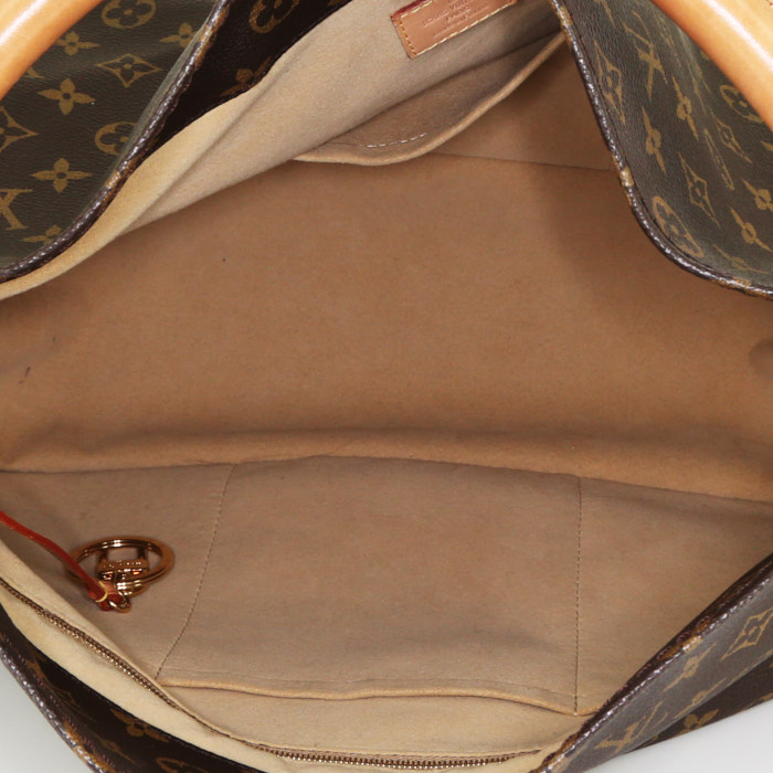 Bolso de mano Louis Vuitton Artsy en lona Monogram marrón y cuero natural - Detail D2