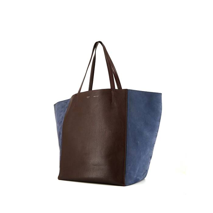 Celine Cabas Phantom shopping bag in burgundy leather and blue suede - 00pp