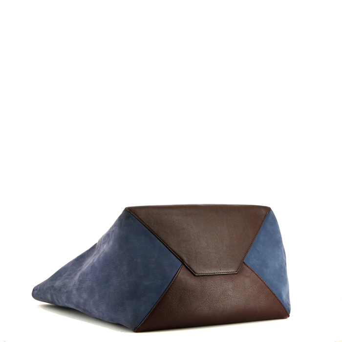 Bolso Cabás Celine Cabas Phantom en cuero color burdeos y ante azul - Detail D4