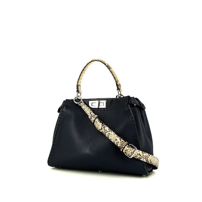 Fendi Peekaboo Regular handbag in dark blue grained leather and natural python - 00pp
