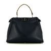 Fendi  Peekaboo medium model  handbag  in dark blue grained leather  and natural python - 360 thumbnail