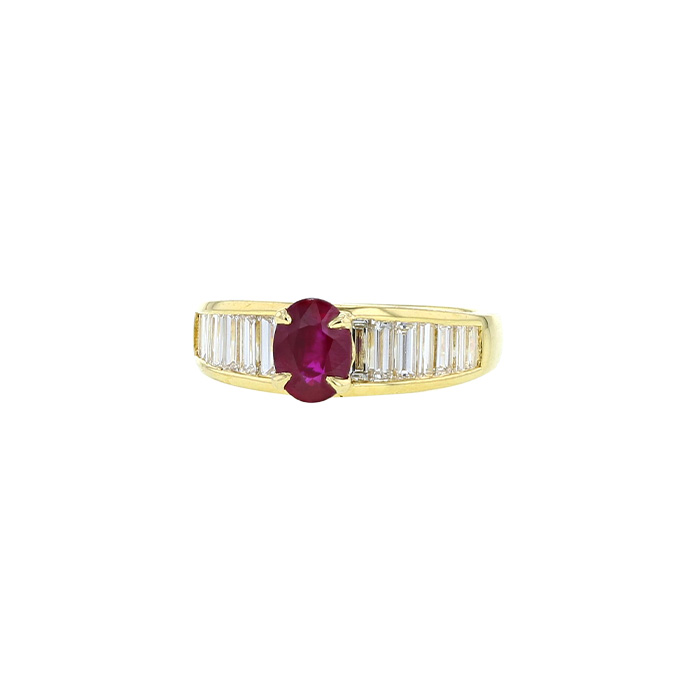 Vintage ring in yellow gold,  ruby and diamonds - 00pp