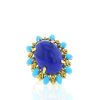 Vintage ring in 14 carats yellow gold,  lapis-lazuli and turquoises - 360 thumbnail
