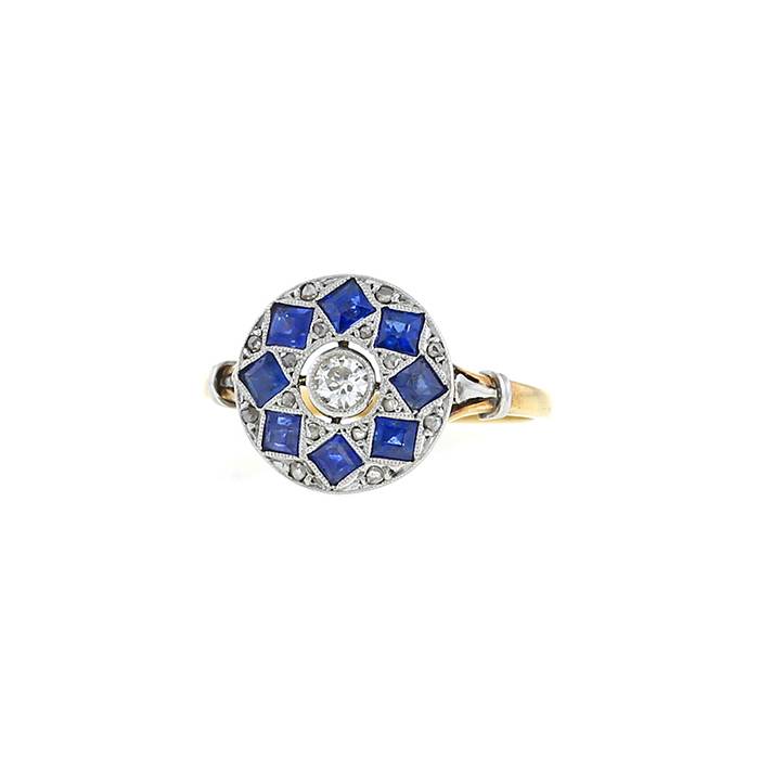 Vintage ring in yellow gold,  white gold and sapphires - 00pp