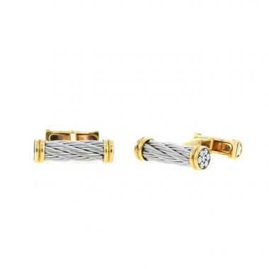 Fred Force 10 pair of cufflinks in yellow gold and stainless steel