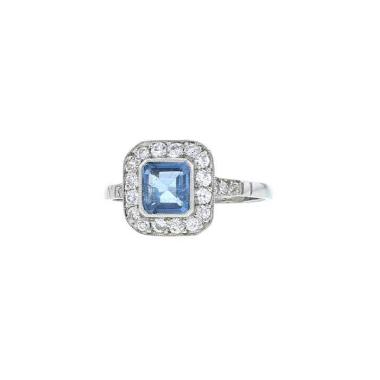 Vintage  ring in platinium, aquamarine and diamonds