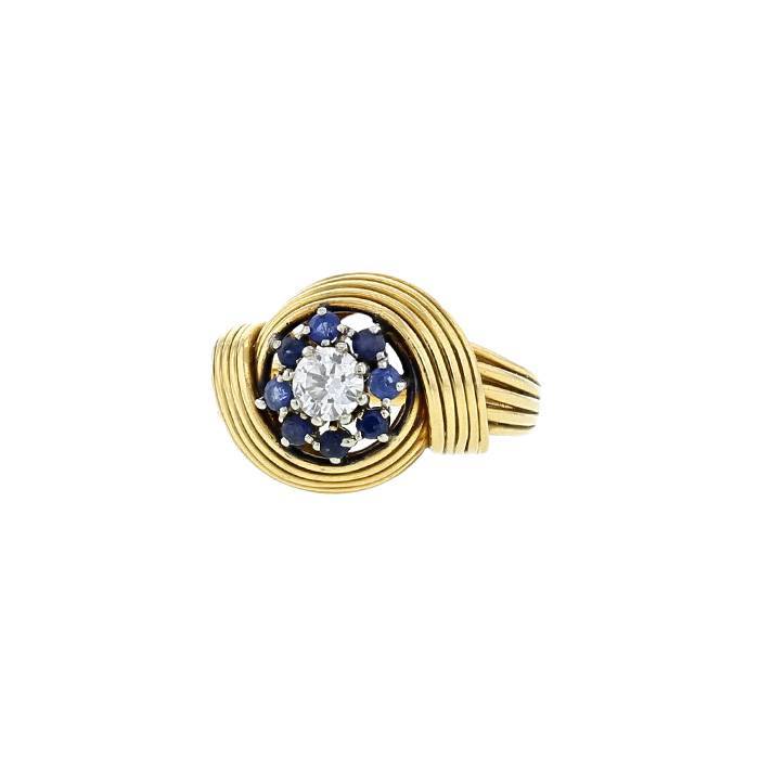 Anello Vintage in oro giallo,  zaffiri e diamante - 00pp