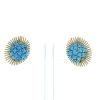 Vintage earrings for non pierced ears in 14k yellow gold and turquoises - 360 thumbnail