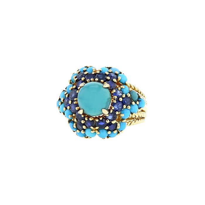 Vintage ring in yellow gold,  turquoises and sapphires - 00pp