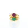 Vintage 1970's ring in 14 carats yellow gold,  ruby and emerald - 360 thumbnail