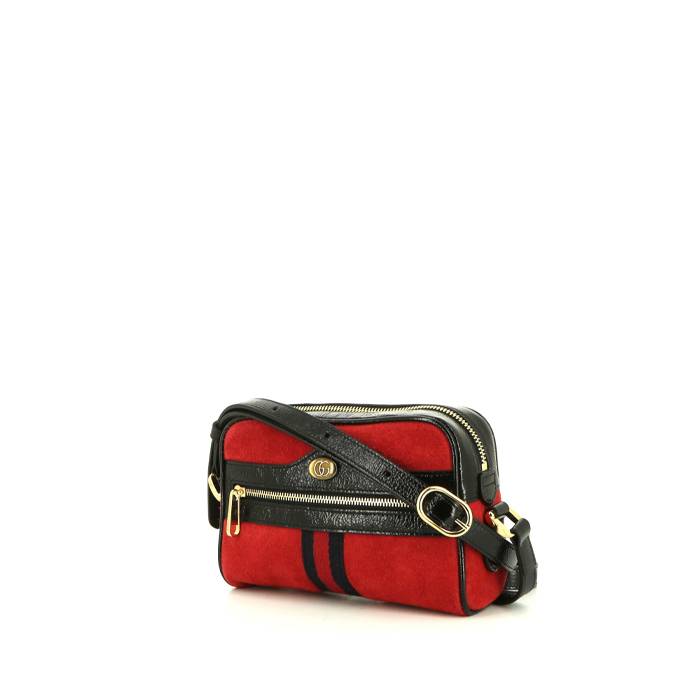 Gucci Ophidia shoulder bag in red suede and black grained leather - 00pp
