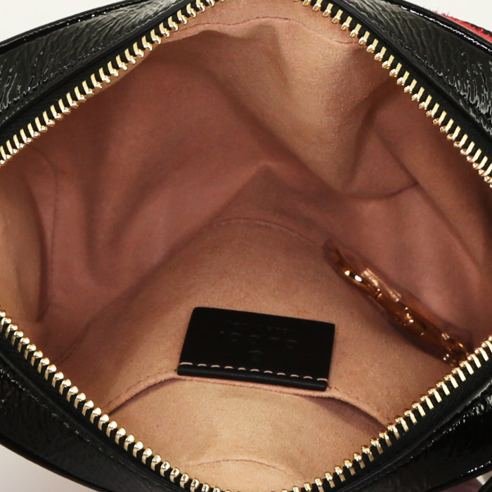 Sac bandoulière Gucci Ophidia en daim rouge et cuir grainé noir - Detail D2