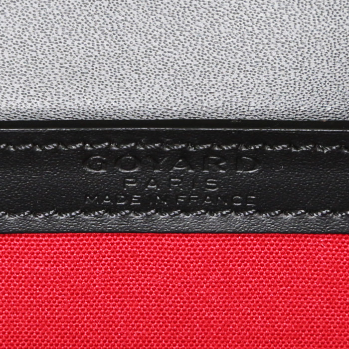 Bolso de mano Goyard Saigon mini en tela Goyardine negra y gris y cuero negro - Detail D4