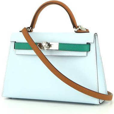 Borsa Hermès Kelly 20 cm in pelle Epsom blu gold e verde