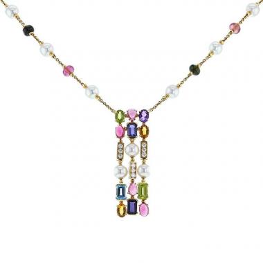 Articulated Bulgari Allegra large model necklace in yellow gold,  diamonds and colored stones