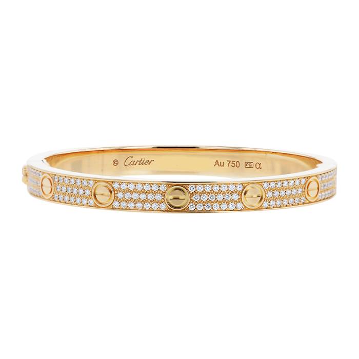 Cartier Love pavé bracelet in pink gold and diamonds, size 18 - 00pp