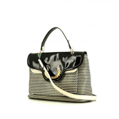 Bulgari bag in off-white and black braided leather and black patent leather