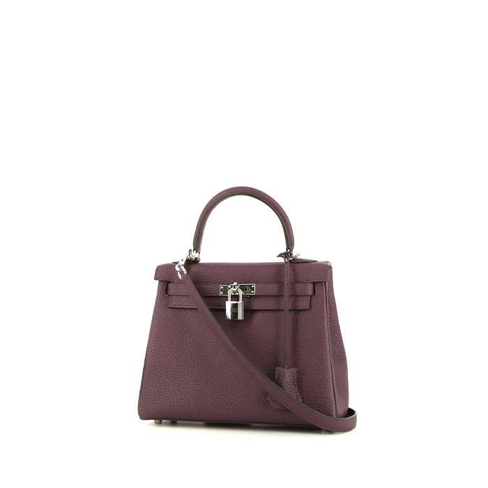 Hermes Kelly 25 cm handbag in purple Cassis togo leather - 00pp
