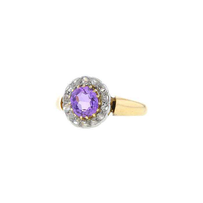 Vintage ring in pink gold, platinium, amethyst and diamonds - 00pp