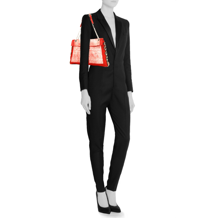 Fendi handbag in red and white canvas - Detail D1