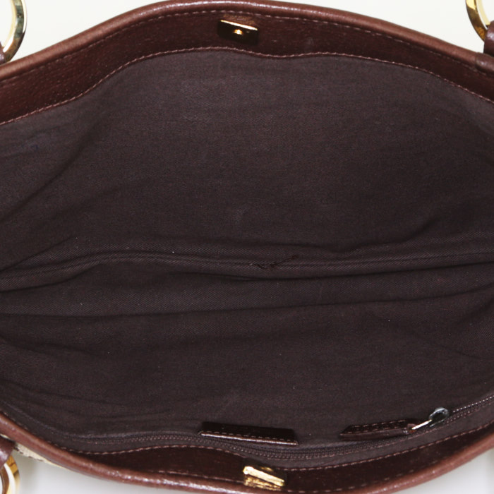 Gucci Gucci Vintage handbag in grey monogram canvas and brown leather - Detail D2