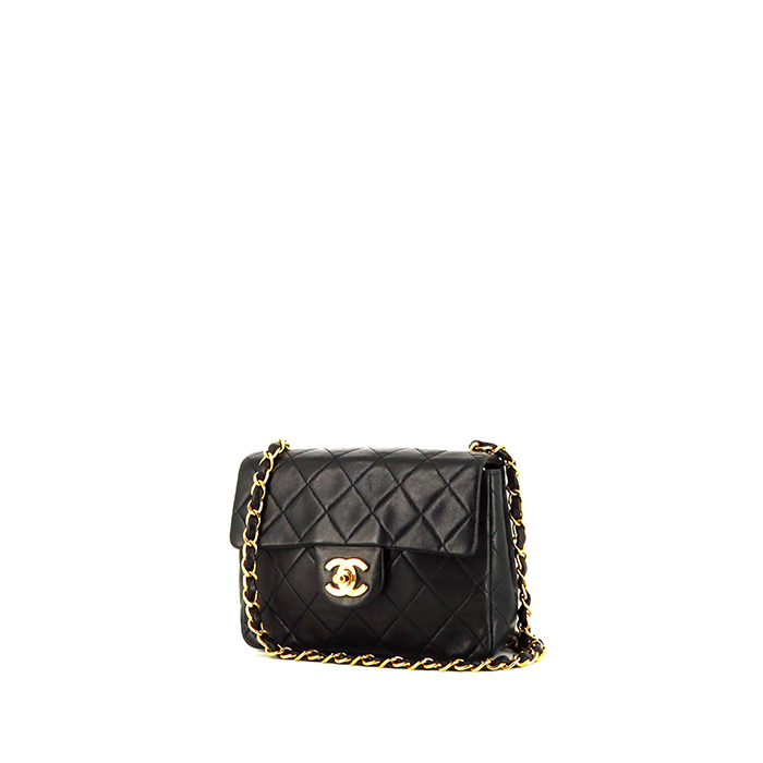 Chanel Mini Timeless handbag in black quilted leather - 00pp