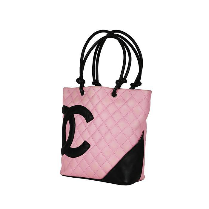 Chanel Cambon shopping bag in pink and black quilted leather - 00pp