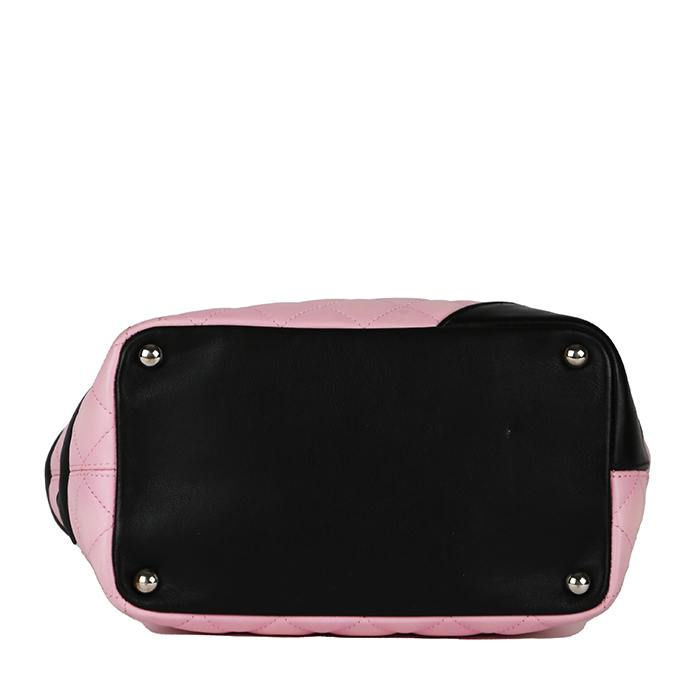 Shopping bag Chanel Cambon in pelle trapuntata rosa e nera - Detail D4