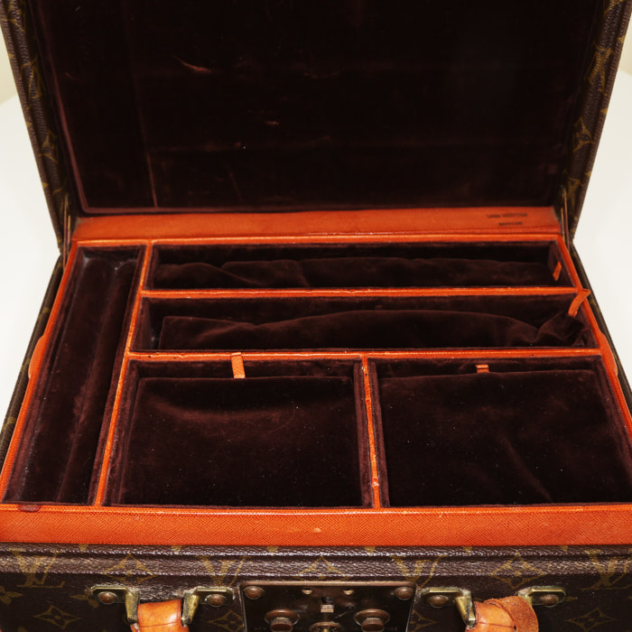 Caja de joyas Louis Vuitton en lona Monogram marrón y cuero natural - Detail D2