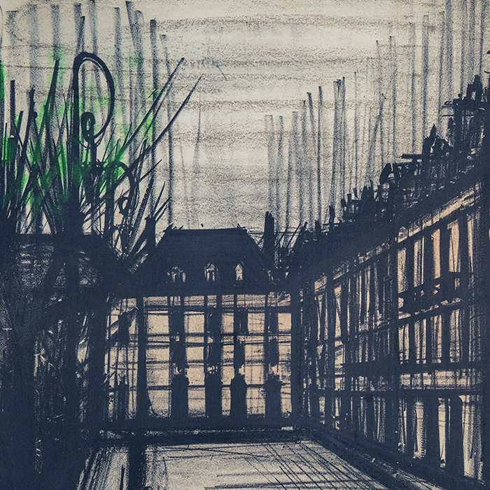 Bernard Buffet, "La place des Vosges", lithograph in colors on Arches paper, signed and numbered, of 1962 - Detail D1